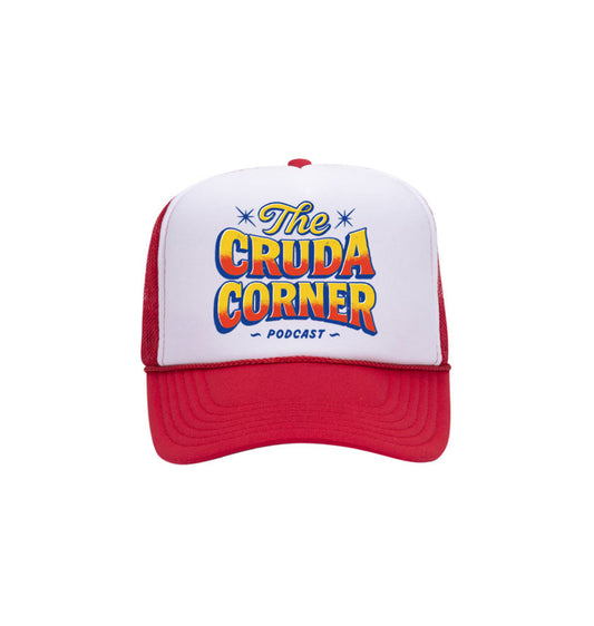 The Cruda Corner Trucker Hat (White/Red)